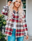 Double Take Plaid Button Front Shirt Jacket with Breast Pockets