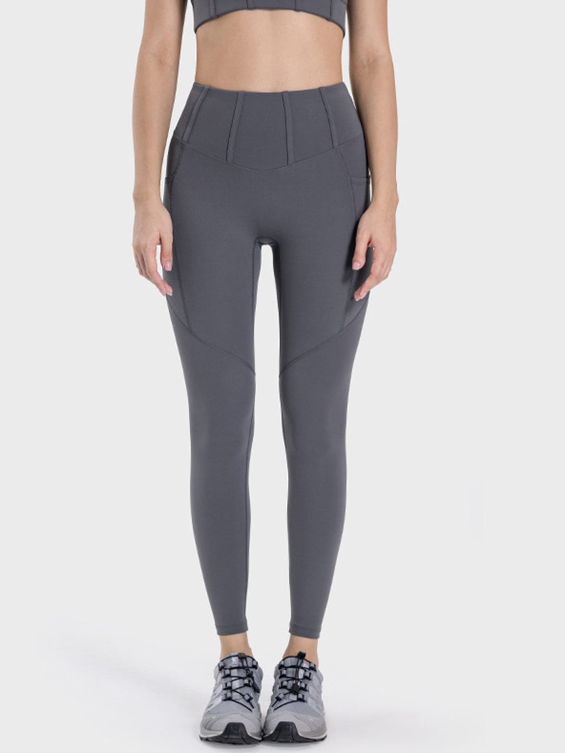 Dim Gray Pocketed High Waist Active Leggings