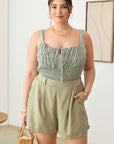 Light Gray Zenobia Plus Size Half Elastic Waist Shorts with Pockets Sentient Beauty Fashions Apparel & Accessories