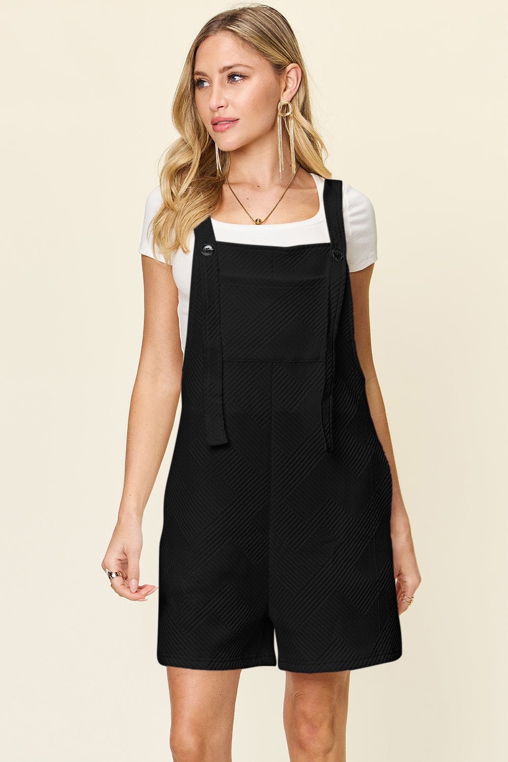 Black Double Take Full Size Texture Sleeveless Romper