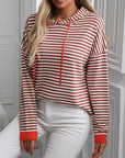 Mandy Striped Long Sleeve Hooded Knit Top