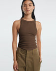 Dark Olive Green Halter Neck Ribbed Cropped Top