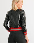 Comme PU Leather Baseball Collar Long Sleeve Jacket