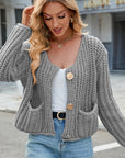 Round Neck Button Up Cardigan with Pockets