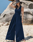 Surplice Wide Leg Jumpsuit with Free Tie