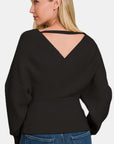 Zenana Cross Wrap Rib Long Sleeve Sweater