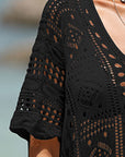 Dark Gray Openwork Half Sleeve Cover-Up Sentient Beauty Fashions Apparel & Accessories