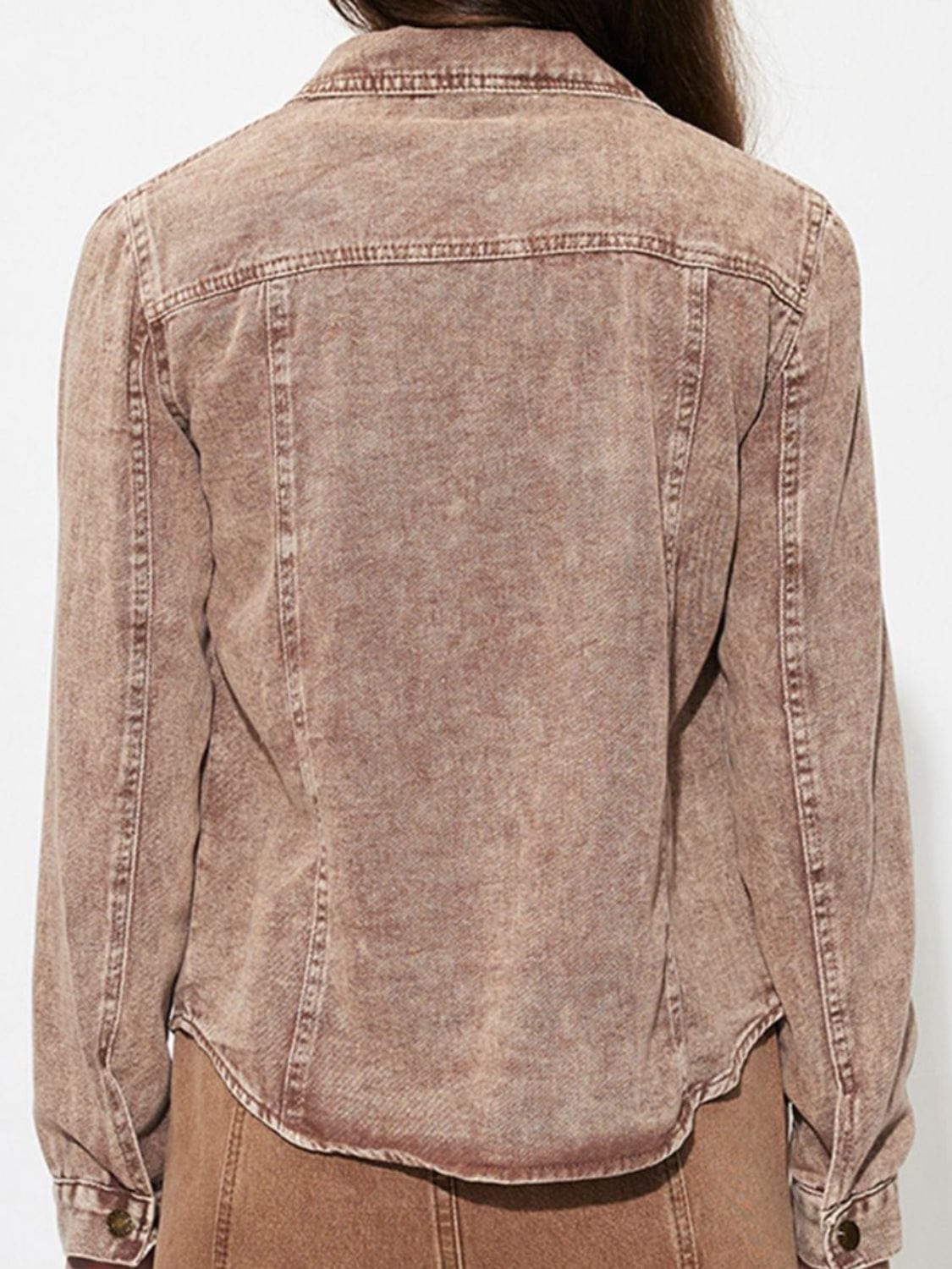 Rosy Brown Button Up Long Sleeve Denim Jacket