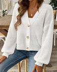 Light Gray V-Neck Button Up Long Sleeve Cardigan