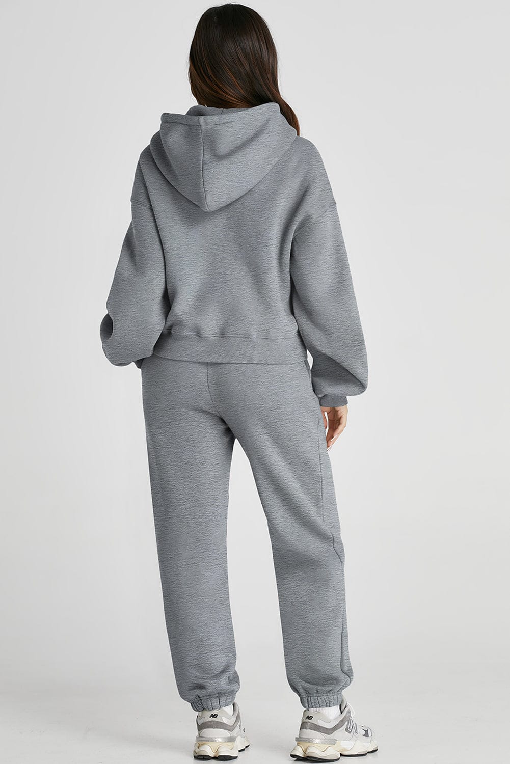 Light Gray Dropped Shoulder Hooded Top and Pants Active Set