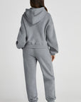 Light Gray Dropped Shoulder Hooded Top and Pants Active Set