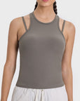 Rosy Brown Cutout Round Neck Racerback Active Tank