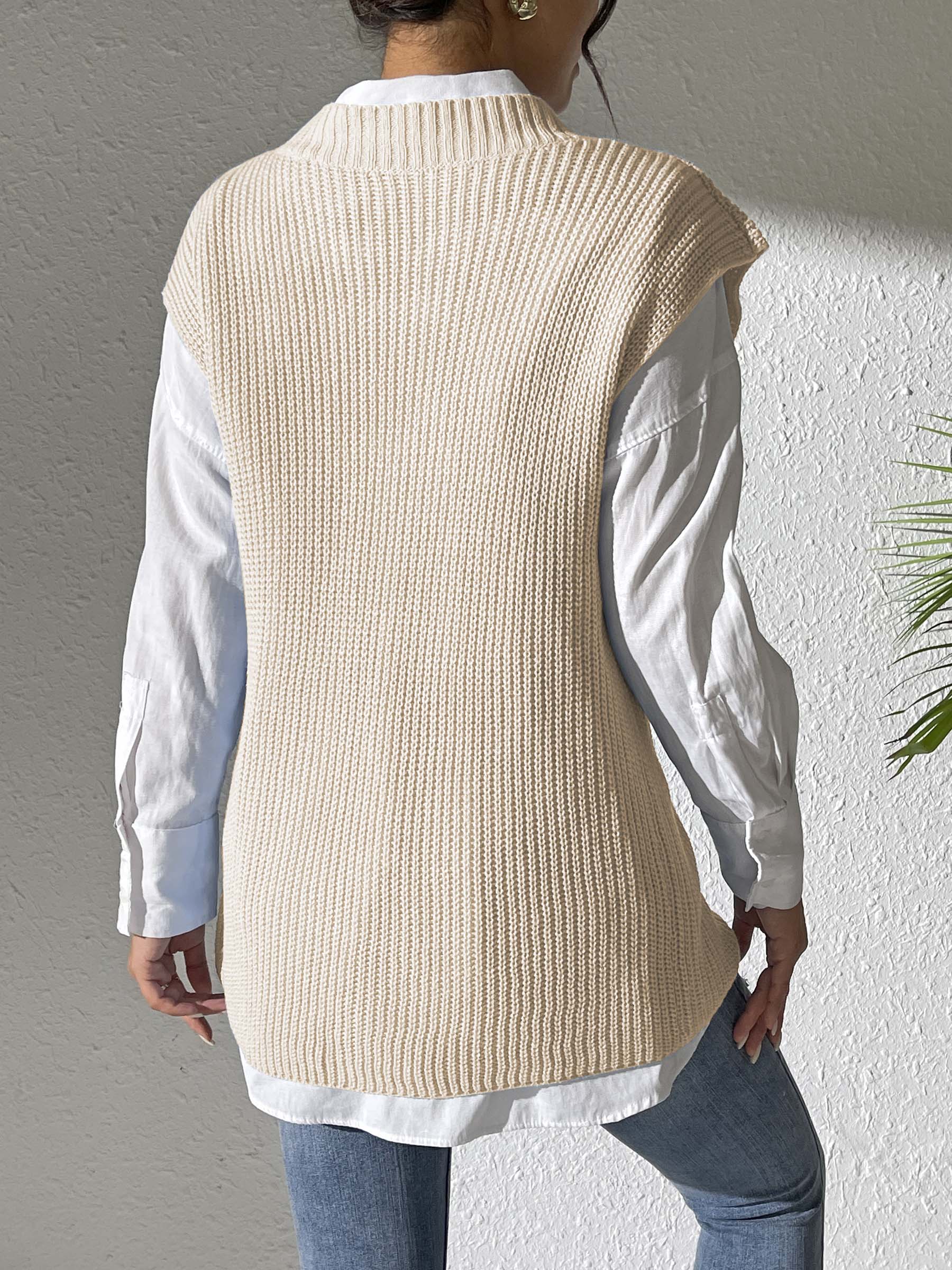 Rosy Brown Pearl Trim V-Neck Sweater Vest