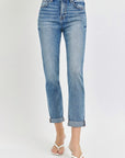 Risen Full Size High Rise Cropped Roll Up Jeans