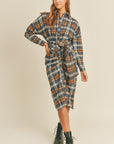 Mable Plaid Flannel Front Tie Button Down Shirt Dress