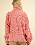 VERY J Fuzzy Fleece Half Zip Cable Pattern Sweatshirt