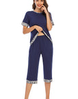 Round Neck Short Sleeve Top and Capris Pants Lounge Set