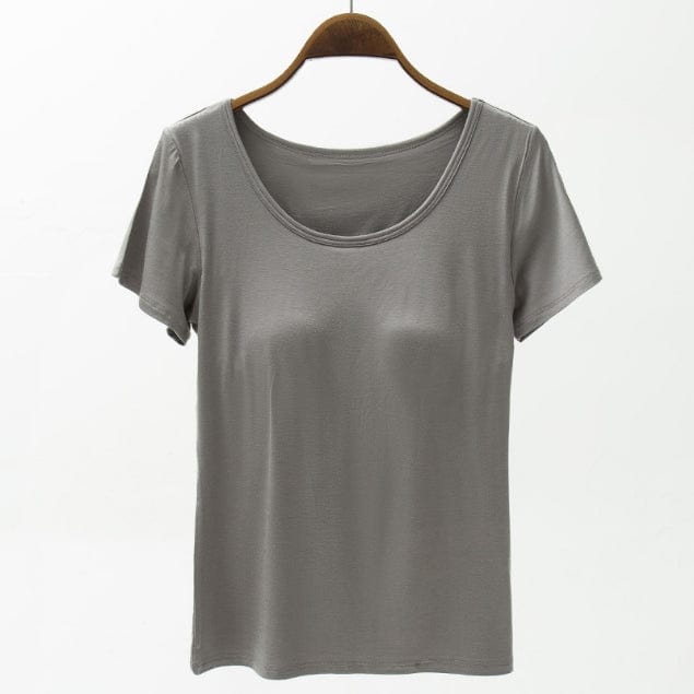 Lavender Round Neck Modal T-Shirt with Bra