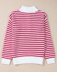 Striped Half Zip Mock Neck Long Sleeve Sweater