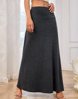 Solid Elastic Waist Maxi Skirt