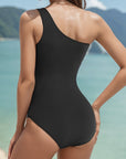 Dark Gray Chain Single Shoulder One-Piece Swimwear Sentient Beauty Fashions Swimwear