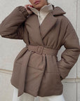 Puffer Long Sleeve Winter Coat with Belt