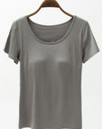 Dim Gray Round Neck Modal T-Shirt with Bra