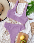 Gray Scoop Neck Wide Strap Two-Piece Swim Set Sentient Beauty Fashions Apparel & Accessories