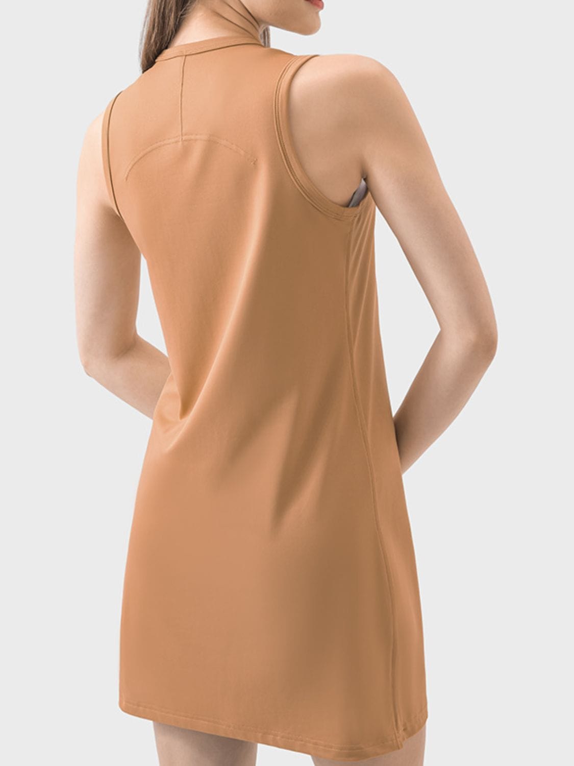 Rosy Brown Round Neck Sleeveless Active Dress Sentient Beauty Fashions