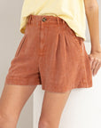 Tan HYFVE High Waist Pleated Linen Shorts