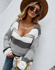 Angel Wings Color Block V-Neck Dropped Shoulder Sweater