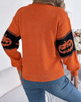 Pumpkin Round Neck Long Sleeve Sweater