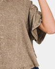 Zenana Washed Round Neck Drop Shoulder Cropped T-Shirt