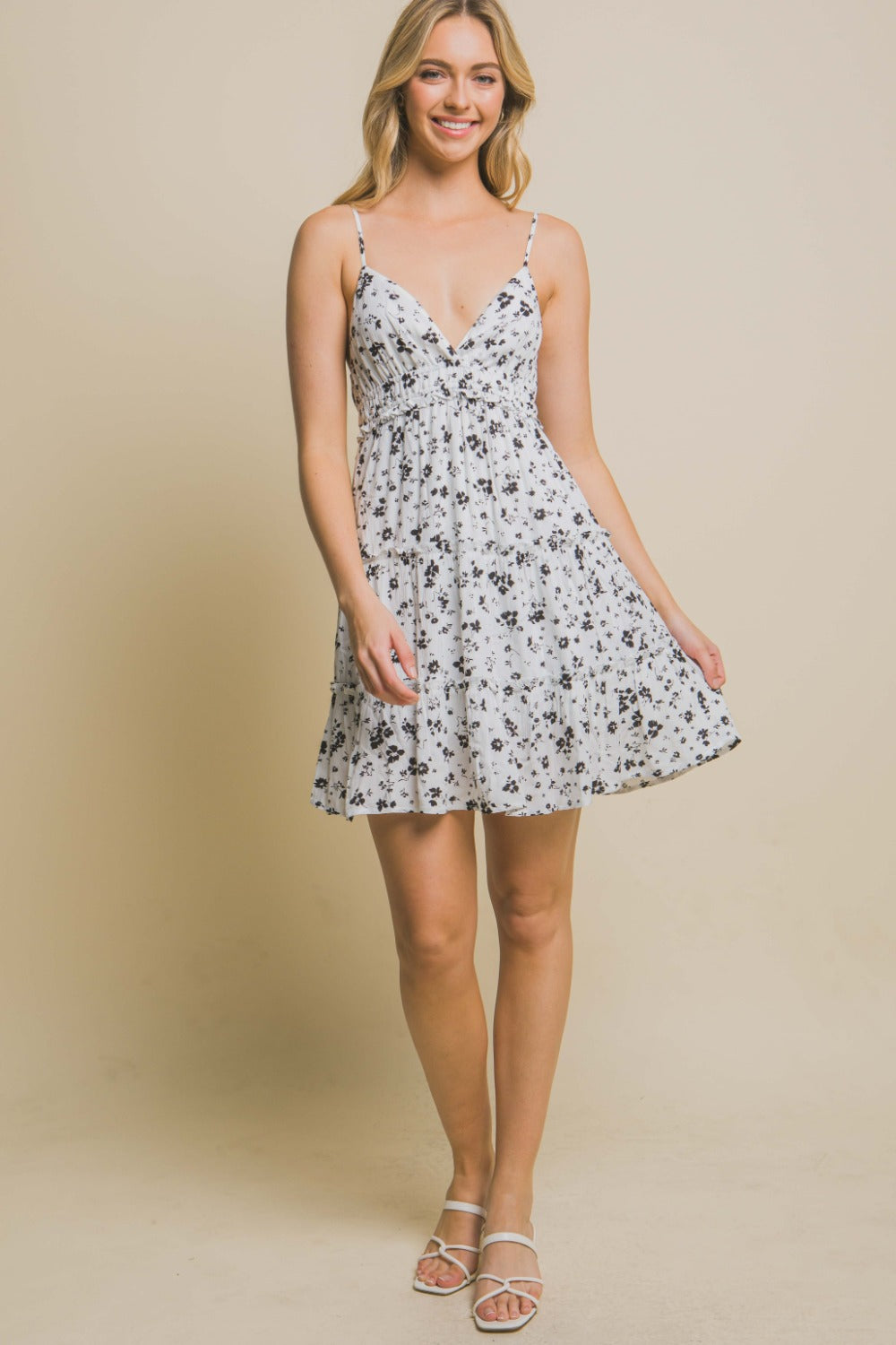 Gray Love Tree Floral Tiered Cami Mini Dress Sentient Beauty Fashions Apparel &amp; Accessories