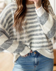 Striped Round Neck Dropped Shoulder Sweater