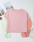 Color Block Round Neck Long Sleeve Top