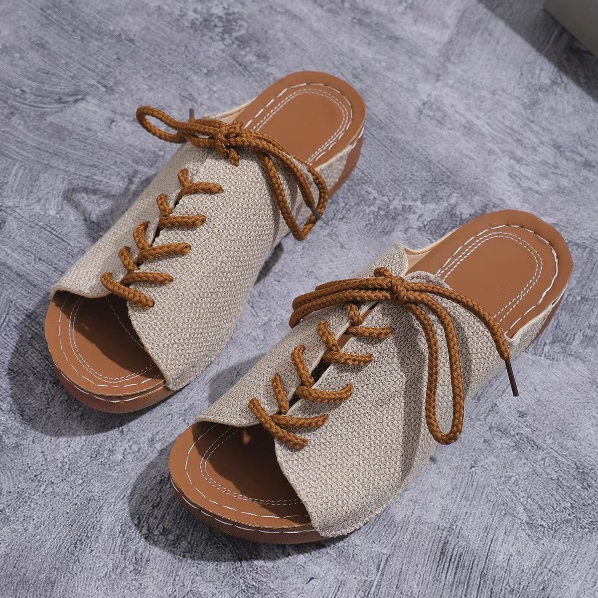 Light Slate Gray Lace-Up Open Toe Wedge Sandals