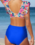 Two-Tone Flutter Sleeve Two-Piece Swimsuit