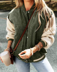 Contrast Baseball Collar Snap Down Long Sleeve Jacket