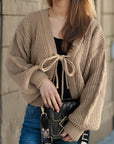 Tied Dropped Shoulder Long Sleeve Cardigan