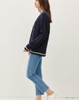 Be Cool Contrast Trim Cable-Knit V-Neck Cardigan