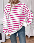 Lovelet Striped Round Neck Long Sleeve Sweatshirt