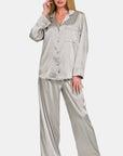 Zenana Satin Long Sleeve Shirt and Pants Pajama Set