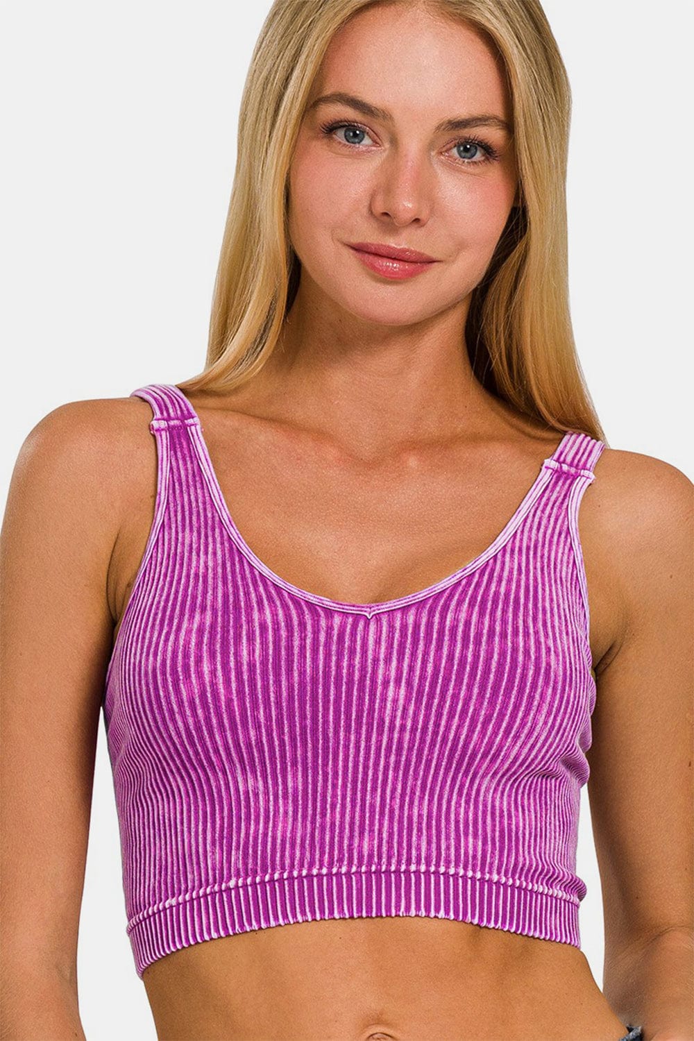 Rosy Brown Zenana Washed Ribbed Cropped V-Neck Tank