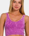 Rosy Brown Zenana Washed Ribbed Cropped V-Neck Tank