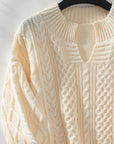 Cable-Knit Notched Long Sleeve Sweater