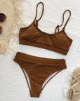 Saddle Brown Scoop Neck Spaghetti Strap Two-Piece Swim Set