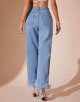 Plush Hem High Rise Straight Jeans