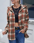 Gray Plaid Button Up Long Sleeve Hooded Jacket