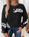 Perfee Heart Round Neck Long Sleeve Sweater